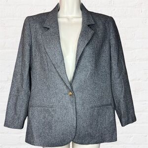 Haberdashery Wool Blazer‎ Gray Petite Size 6 Single Button Jacket Leslie Fay S